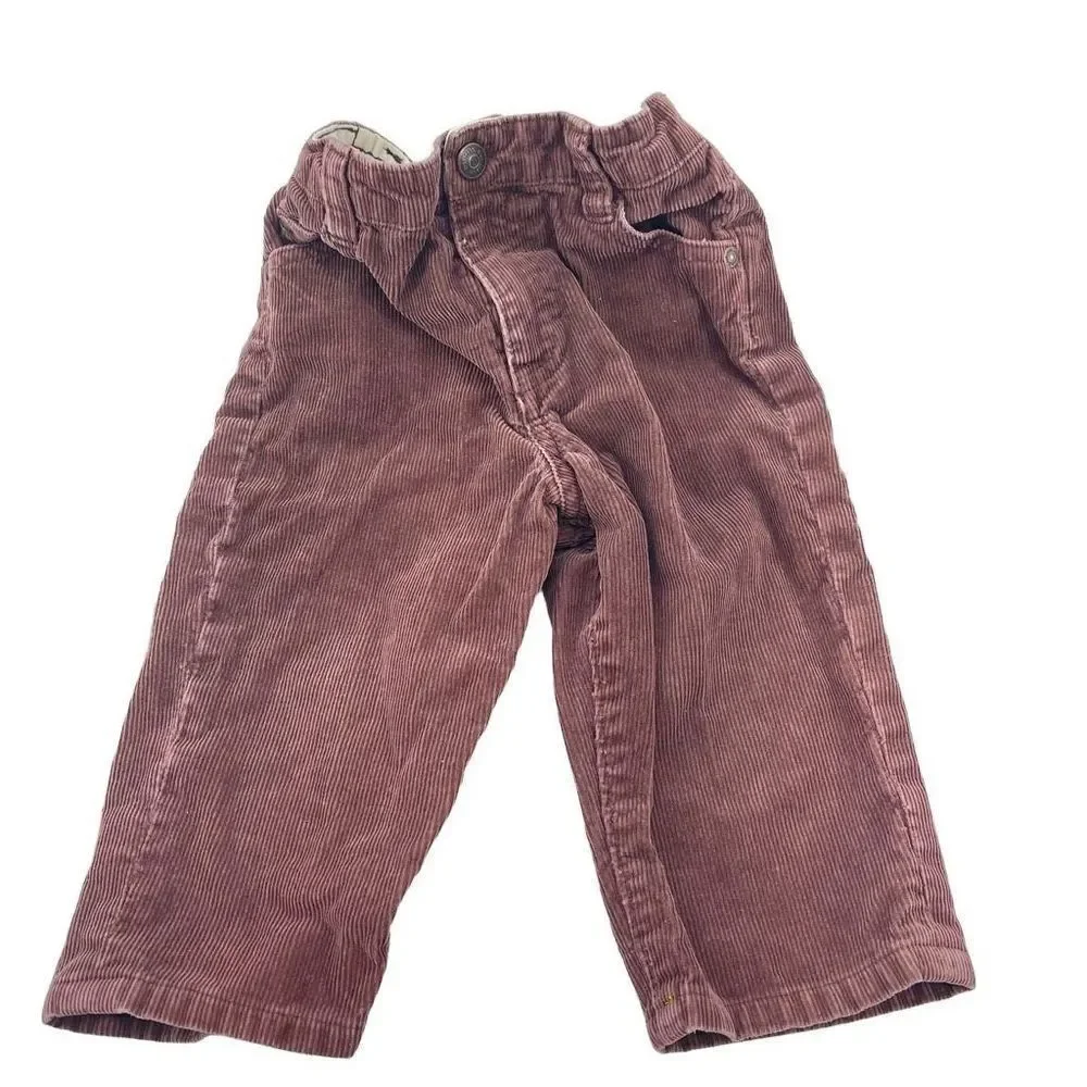 Oshkosh B’Gosh brown cords corduroy pants half elastic waist button and zipper 1